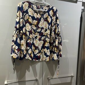 Floral Navy Blouse with Bell Sleeves